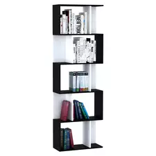 HOMCOM Bookcase, S-Shaped Wooden Bookshelf, 5/6 Tiers Freestanding Storage Shelf, Home Office Decorative Display Stand Rack, Black and White, 24D x 60W x 184.5H - 1