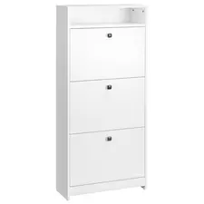 HOMCOM Narrow Shoe Cabinet with 3 Flip Doors, 14-18 Pairs Shoe Cupboard with Open Shelf for Slim Hallway and Entryway, 24 x 60 x 132 cm, White - 1