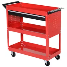 DURHAND 3-Tier Tool Trolley Cart Storage Shelf Roller Cabinet DIY Box Garage Workshop with Drawer Red - 1