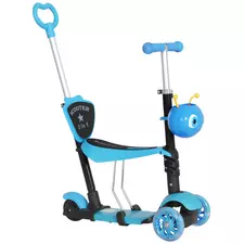 HOMCOM Adjustable Kids Toddler Scooter, with Removable Seat, Back Handle, Blue - 1