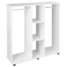 HOMCOM Open Wardrobe Double Mobile Storage Shelves Organizer W/6 Wheels-White - 1