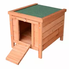 PawHut Wooden Rabbit Hutch Outdoor, Guinea Pig Hutch, Rabbit Hideaway, Cat House, Bunny Cage Small Animal House with Openable Roof, 51 x 42 x 43 cm, Natural - 1