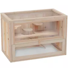 PawHut Wooden Hamster Cage Mouse Mice Rodent Small Animals Hutch Exercise Play House 60 x 35 x 42cm, Natural Wood Finish - 1
