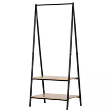 HOMCOM Clothes Rail, Freestanding Metal Clothes Rack with 2 Tier Storage Shelves for Bedroom and Entryway, 64 x 42.5 x 149 cm, Black Frame - 1