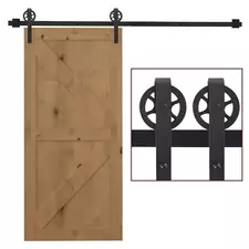 HOMCOM 6.6 FT/ 2000mm Carbon Steel Sliding Barn Door Kits Hardware Closet Set Track System for Single Wooden Door Industrial Wheel Style Roller - 1
