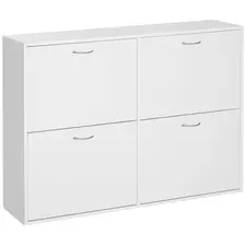 HOMCOM Wooden Modern Design 4 Drawer Shoes Cabinet Pull Down Shelf Storage Organiser - White - 1