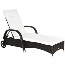 Outsunny Brown Rattan Sun Lounger w/ Adjustable Steel Frame,200Lx73Wx56-103H cm - 1