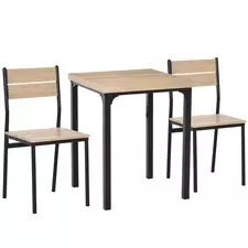 HOMCOM Three-Piece Minimal and Compact Dining Set, Light Wood Grain - 1