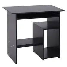 HOMCOM Compact Small Computer Table Wooden Desk Keyboard Tray Storage Shelf Modern Corner Table Home Office Black - 1