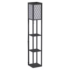 HOMCOM Shelf Floor Lamp Standing Lamp W/4-tier Wooden Open Shelves,26L x 26W x 160Hcm-Black/White - 1