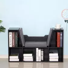 HOMCOM Bookcase Storage Shelf with Cushioned Reading Seat, Cube Bookshelf Organizer for Bedroom Living Room, Black - 1