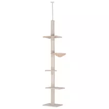 PawHut Floor to Ceiling Cat Tree 230-260cm Height Adjustable, 5-Tier Cat Tower with Scratching Posts, Hammock, Perches, Climbing Activity Centre for Indoor Kittens Playing and Relaxing, Beige - 1