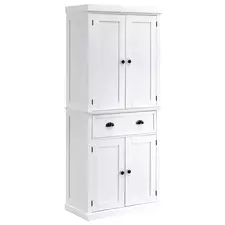 HOMCOM Freestanding Kitchen Cupboard, 184cm Tall Storage Cabinet with Doors and Shelves, Traditional Colonial 4-Door Kitchen Pantry Cupboard with Drawer, White - 1