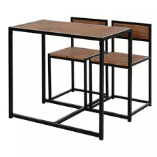 HOMCOM Dining Table and Chairs Set 2, Dining Room Sets, Rectangular Space Saving Table and 2 Chairs for Compact Kitchens, Steel Frame, Natural - 1