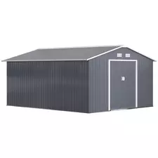 Outsunny 13 x 11ft Metal Garden Shed, Outdoor Storage Tool House with Ventilation Slots, Foundation Kit and Lockable Double Doors, Grey - 1