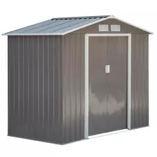 Outsunny 7ft x 4ft Lockable Garden Metal Storage Shed Storage Roofed Tool Metal Shed w/ Air Vents Steel Grey - 1