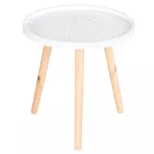 HOMCOM Coffee Table, Carved Floral Round Table with Tray-style Top and Wood Legs, Modern Side Table for Living Room, White - 1