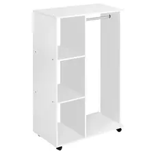 HOMCOM Open Wardrobe on Wheels, Bedroom Wardrobe with Clothes Hanging Rail, 3 Storage Shelves, Mobile Garment Rack for Cloakroom, Hallway, White - 1