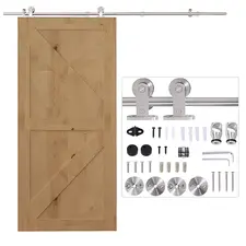 HOMCOM Wooden Sliding Door Kit Stainless Steel Smooth Operation Hardware Track Kit System Unit For Single Door 2000mm - 1