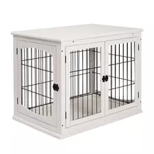 PawHut Dog Crate Furniture, Puppy Crate End Table, Pet Kennel House with 2 Doors for Medium and Small Dogs, 81 x 58.5 x 66 cm, White - 1