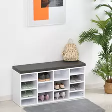 HOMCOM Multi-Storage Shoe Rack w/ 14 Compartments Cushion Moving Shelves Solid Frame Foot Pads Home Office Tidy Organisation Boots Trainers White - 1