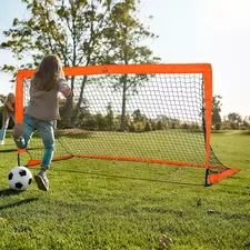 HOMCOM Set of 2 Football Goal Net 6 x 3 ft Foldable Outdoor Sport Training Teens Adults Football with Carrying Bag Orange - 1