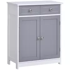 kleankin 75x60cm Freestanding Bathroom Storage Cabinet Unit w/ 2 Drawers Cupboard Adjustable Shelf Metal Handles Traditional Style Grey White - 1