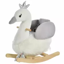 HOMCOM Kids Rocking Horse, Children Plush Ride On Swan Animal Rocker w/ Sound, Wood Base Seat, Safety Belt, Baby Toy Rocker for Toddler 18 - 36 Months, White and Grey - 1