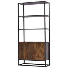 HOMCOM Industrial Bookshelf, Storage Shelf, Large Bookcase with 3 Open Shelves, Multifunctional Rack for Living Room, Office, Rustic Brown and Black - 1