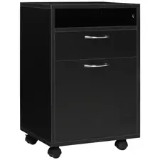 HOMCOM 60cm Filing Cabinet with Drawer, Open Shelf, Metal Handles and 4 Wheels, Office Home Organiser Mobile Printer, Black - 1