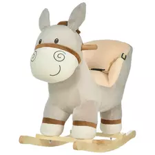 HOMCOM Kids Rocking Horse, Children Plush Ride On Donkey Animal Rocker w/ Sound, Wood Base Seat, Safety Belt, Baby Toy Rocker for Toddler 18 - 36 Months, Grey - 1