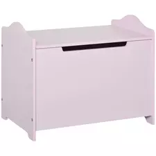 HOMCOM Wooden Kids Toy Box Children Storage Organizer Chest Safety Hinge Playroom Furniture Pink - 1
