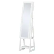 HOMCOM Jewellery Cabinet, Standing Mirror with LED Lights, Full-Length Mirror with Storage Drawers, Hooks and Shelves, Make-Up Armoire, Jewellery Organiser for Bedroom, White - 1