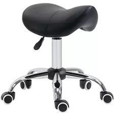 HOMCOM Cosmetic Stool 360° Rotate Height Adjustable Salon Massage Spa Chair Hydraulic Rolling Faux Leather Saddle Stool Mobility, Black - 1