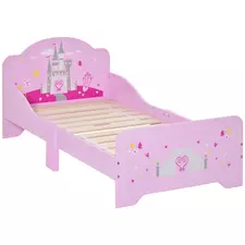 HOMCOM Kids Bed Princess Castle Theme w/ Side Rails Slats Home Furniture for 3 - 6 Yrs Pink 143 x 73 x 60 cm - 1