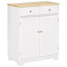 HOMCOM Kitchen Floor Cabinet Side Storage Cupboard Multi-use Sideboard Table with Solid Wood Top, Adjustable Shelf,Drawer for Dining Room, Living Room,Hallway - 1