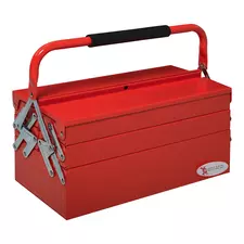 DURHAND Metal Tool Box 3 Tier 5 Tray Professional Portable Storage Cabinet Workshop Cantilever Toolbox with Carry Handle, 45cmx20cmx34.5cm, Red - 1