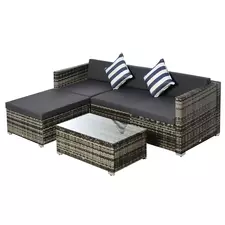 Outsunny Rattan Garden Sofa Set, 4-Seater Wicker Sectional for Garden, Grey - 1
