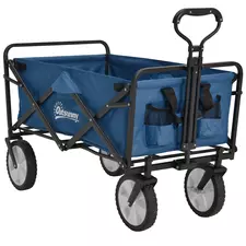 Outsunny 90L Festival Trolley on Wheels, Folding Camping Trolley Cart with Adjustable Handle, Portable for Outdoor, Garden, Shopping, Fishing, Navy Blue - 1