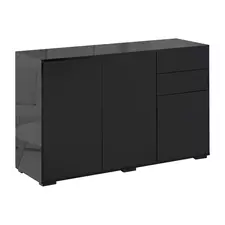 HOMCOM High Gloss Side Cabinet, Push-Open Design with 2 Drawers and 2 Cabinets for Living Room, 74H x 117W x 36Dcm, Black - 1