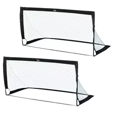 HOMCOM Set of 2 Football Goal Net 6 x 3 ft Foldable Outdoor Sport Training Teens Adults Football with Carrying Bag Black - 1