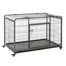 PawHut Metal Dog Cage Kennel Locking Door & Wheels Removable Tray Openable Top For Extra Large Pets 125 x 76 x 81 cm - 1