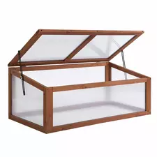 Outsunny Wooden Cold Frame, Small Polycarbonate Greenhouse for Plants with Openable & Tilted Top Cover, Brown, 100 x 65 x 40cm - 1