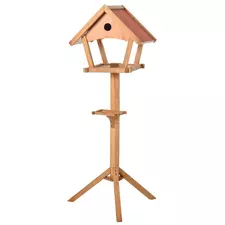 PawHut Wooden Bird Table Freestanding Feeding  Station for Garden Outside ,139H cm, Natural - 1