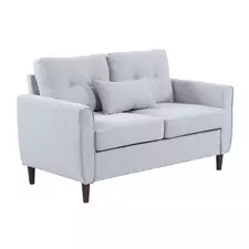 HOMCOM 2 Seater Sofa with Spring Cushion, Fabric Sofa with Wooden Legs, Modern Love Seat for Living Room, 140cm Width Tufted Couch for Bedroom, Light Grey - 1