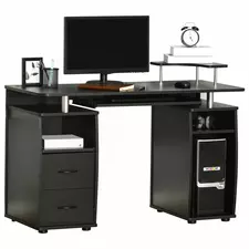 HOMCOM Computer Desk Office PC Table Workstation with Keyboard Tray, CPU Shelf, Drawers, Sliding Scanner Shelf, Black - 1