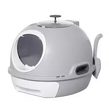 PawHut Cat Litter Box Toilet with Litter Scoop Enclosed Drawer, Front Entry Top Exit, Easy To Clean Grey - 1