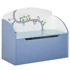 HOMCOM Kids Wooden Toy Box Children Storage Chest Bench Organiser Safety Hinge Bedroom Playroom Furniture Blue - 1