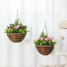 Outsunny Set of Two Hanging Lisianthus Flower Pots - Pink/Green - 1