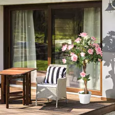 Outsunny Artificial Plants Pink Rose Floral in Pot, Fake Plants for Home Indoor Decor, 90cm - 1